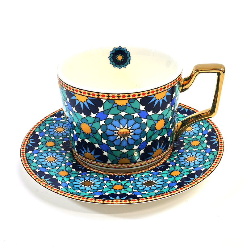 Colourful Mosaic Style Ceramic Mug & Dish Set