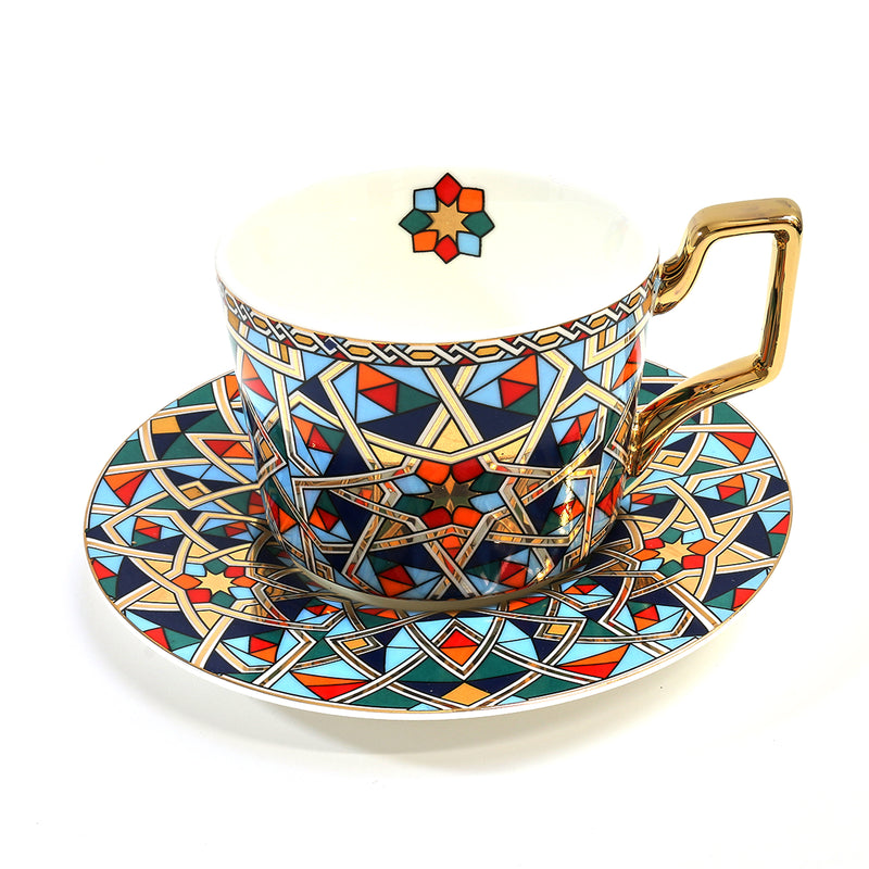 Colourful Mosaic Style Ceramic Mug & Dish Set