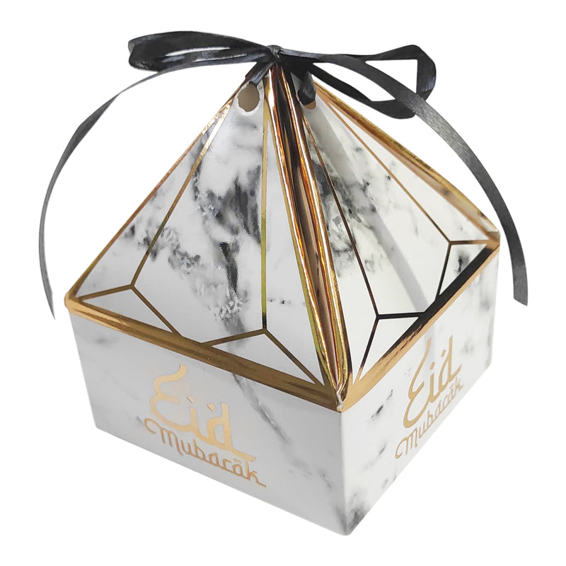 White Marble Effect 'Eid Mubarak' Pyramid Gift & Treat Celebration Box 12 Pack