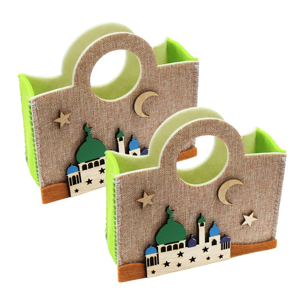 Brown Hessian & Green Felt Moon, Star & Mosque Gift Bags (Pack of 2)