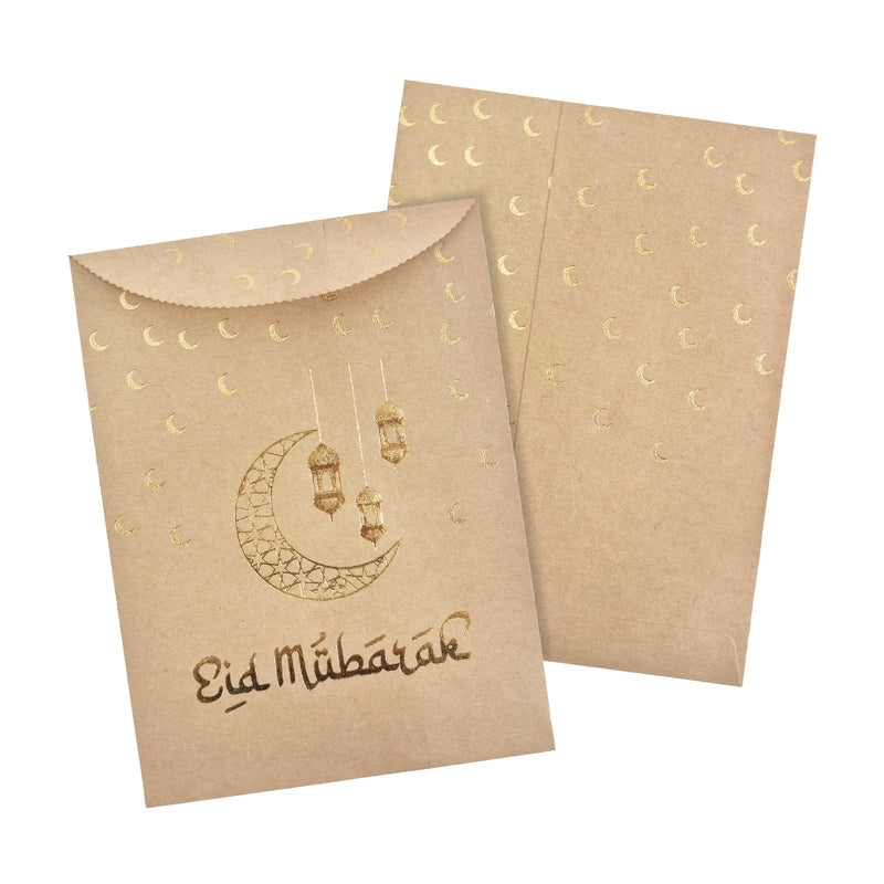 Manilla & Metallic Gold Moons 'Eid Mubarak' Money Gift Envelopes (20 Pack)