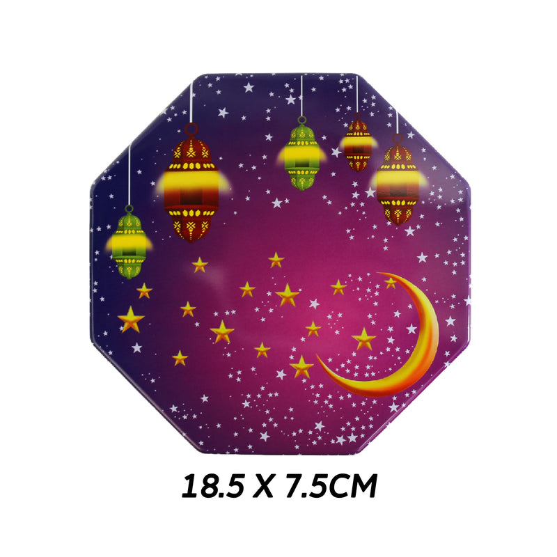 Set of 3 Purple Hexagon Small, Medium & Large Moon & Lantern Decorative Iftar Treat Tins