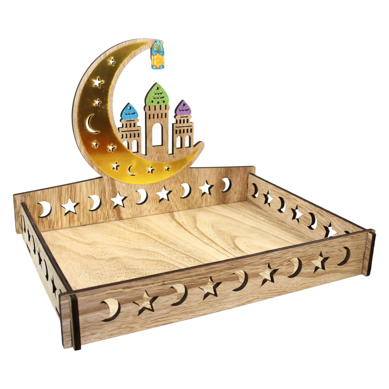 Wooden Moon & Star Self-Assembly Iftar Serving Tray