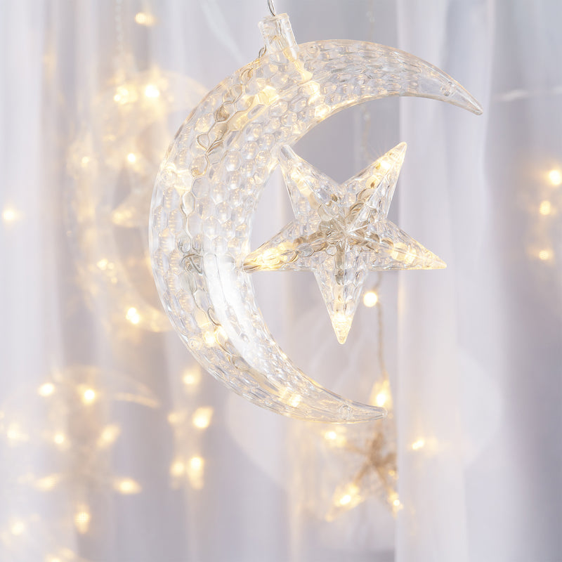 Moon & Star Battery-Operated LED Ramadan Bright Stars Curtain Light Garland - 3 Meters (EIDLI12)