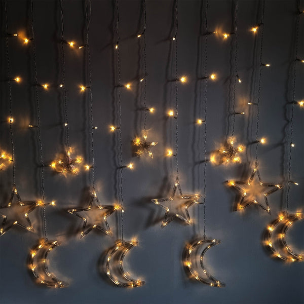 Moon & Star Battery-Operated LED Curtain Lights Garland - 1 Meter (EIDLI13)