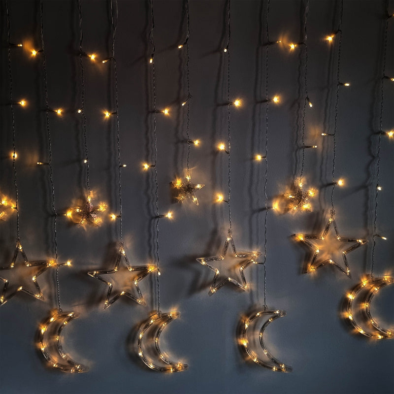 Moon & Star Battery-Operated LED Curtain Lights Garland - 1 Meter (EIDLI13)