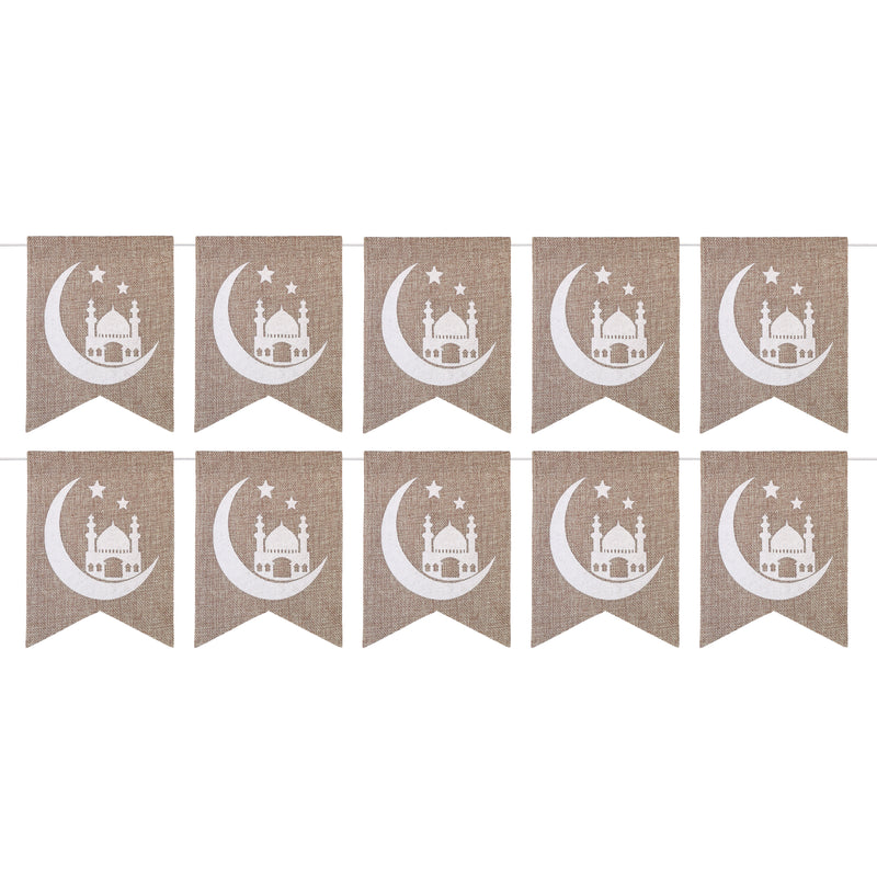 Hessian Mosque & Moon Eid Mubarak Pennant Bunting - 2 meters