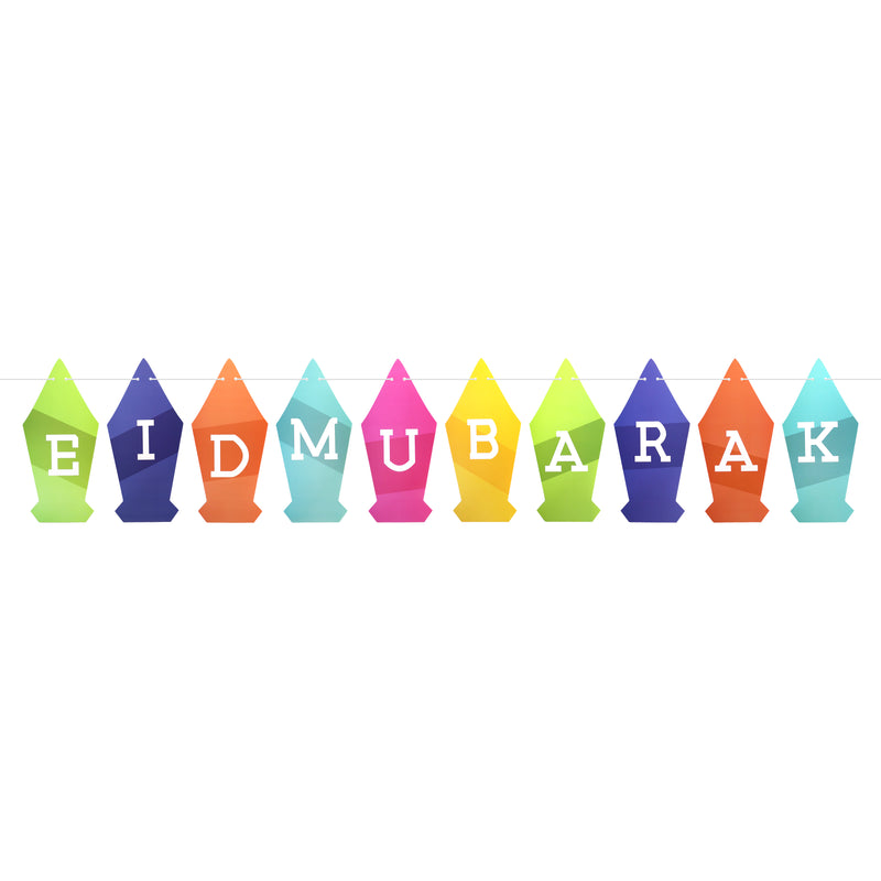 Eid Mubarak Multicolour Paper Hanging Fans, Lantern Bunting & Balloons Set