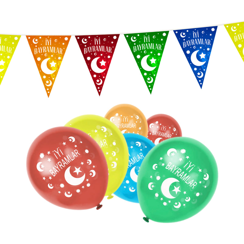 Multicolour İyi Bayramlar Turkish Eid Balloons & Bunting Set