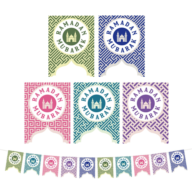 Ramadan Mubarak Multicolour Mosque Cutout Bunting & Balloon Set