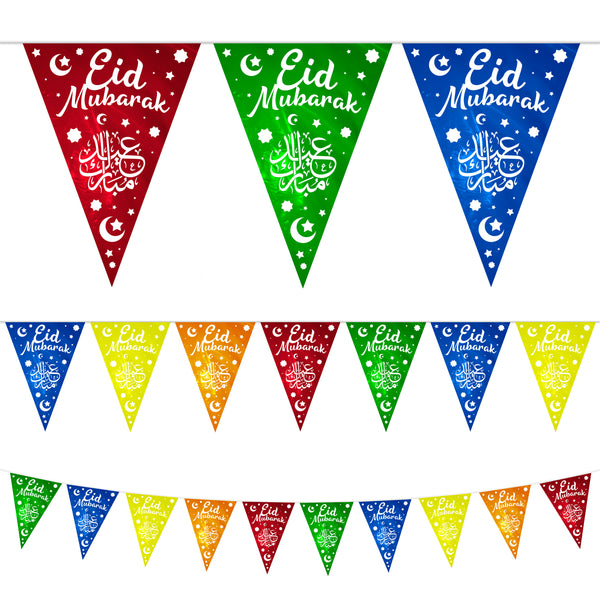 Multicolour Eid Mubarak Plastic Triangle Bunting - 10 meters