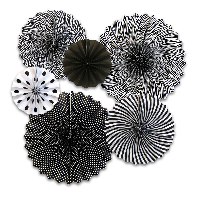 Set of 6 Black & White Eid & Ramadan Hanging Concertina Fan Decorations