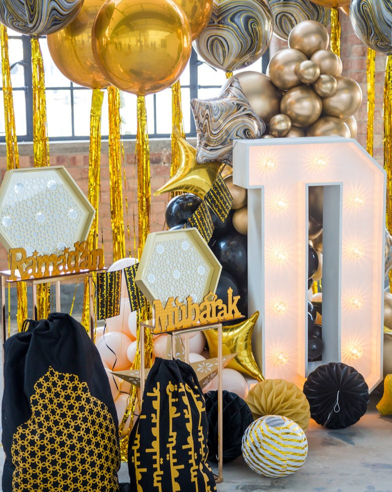 Gold & Black Eid Mubarak Balloons with Bunting Decoration Set