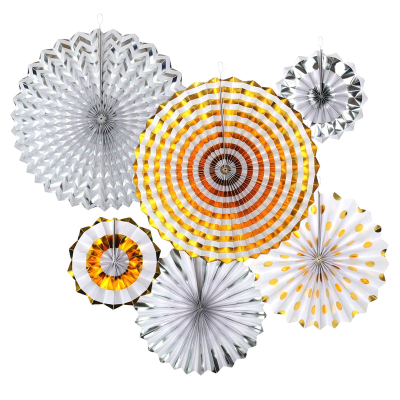 Gold & Silver 'Eid Mubarak' Gold Garland, Fans, Foil Balloon & Confetti Balloons Set (Set 22-2)