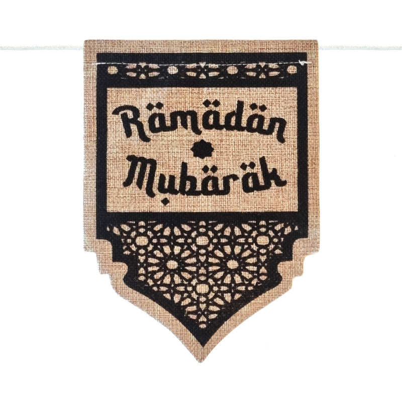 Geometric 'Ramadan Mubarak' Natural Hessian Pennant Bunting - 2m