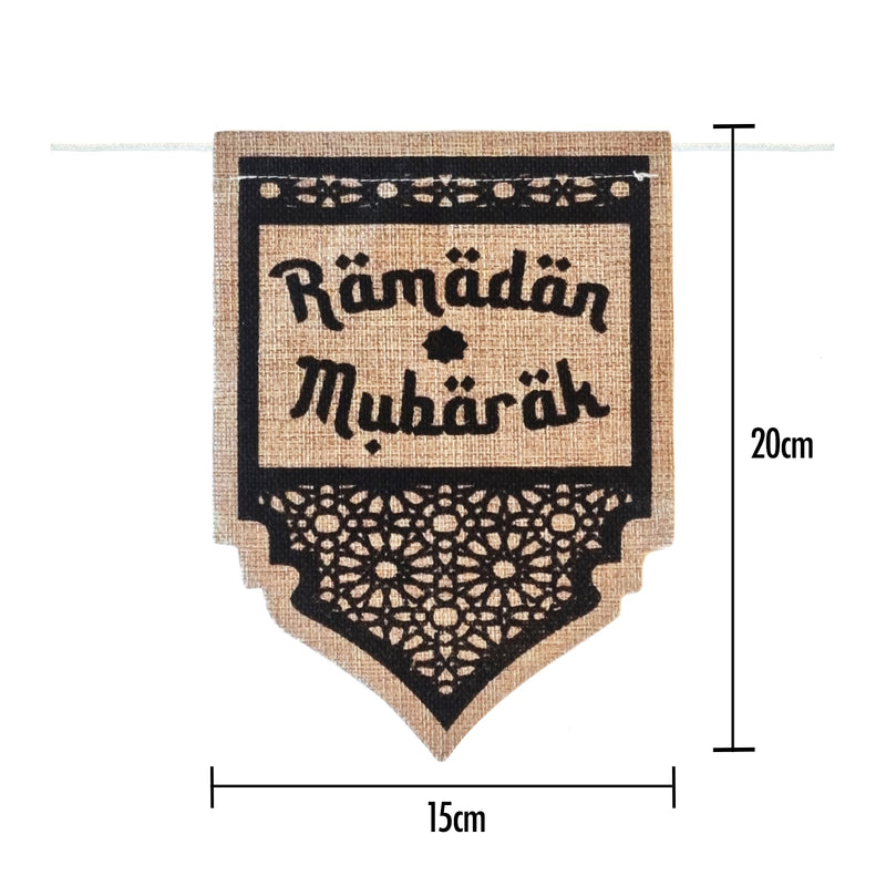 Geometric 'Ramadan Mubarak' Natural Hessian Pennant Bunting - 2m
