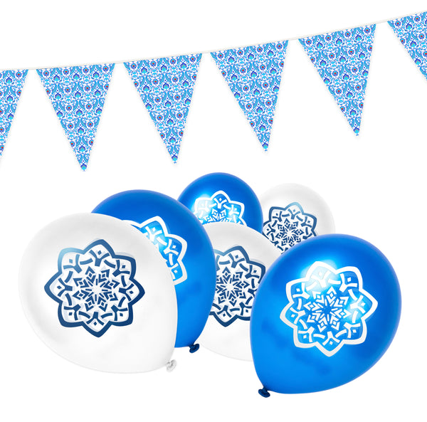 Blue & White Ottoman Bunting & Balloon Set