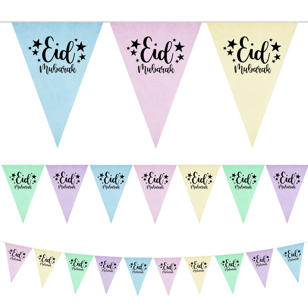 Pastel Multicolour Eid Mubarak Fabric Triangle Bunting - 10 meters