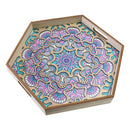 Set of 2 Wooden Hexagonal Pink & Purple Floral Inlay Food Serving Trays(1940-4)