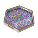 Set of 2 Wooden Hexagonal Pink & Purple Floral Inlay Food Serving Trays(1940-4)