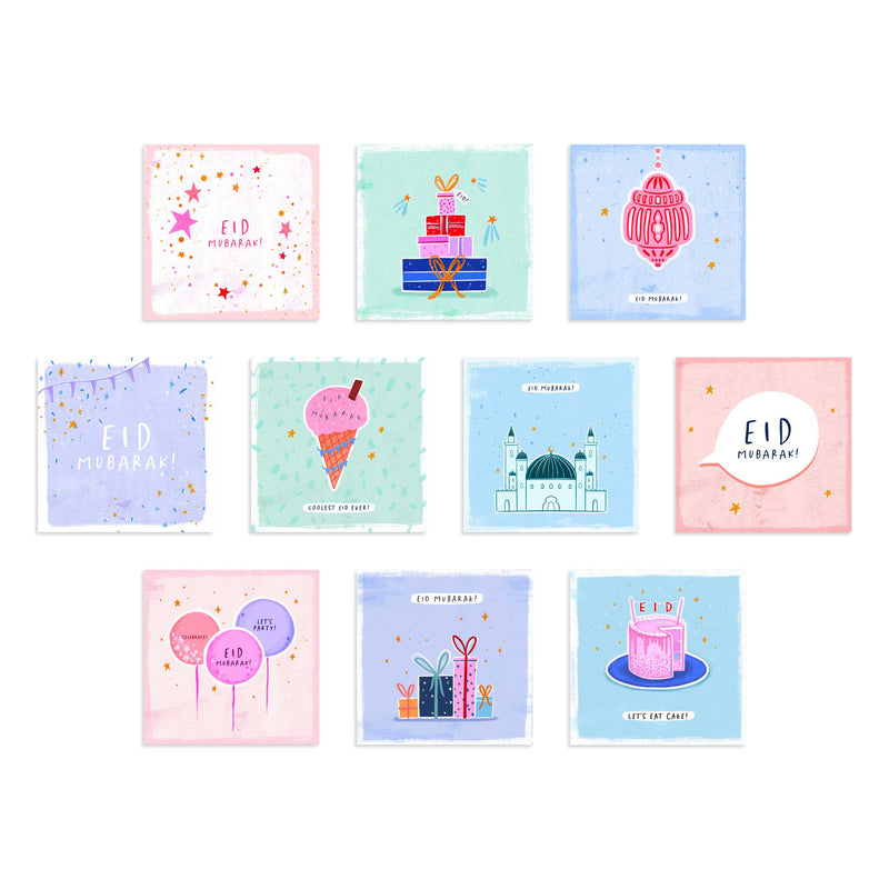 Pack of 10 Contemporary Square Eid Cards - 15x15cm