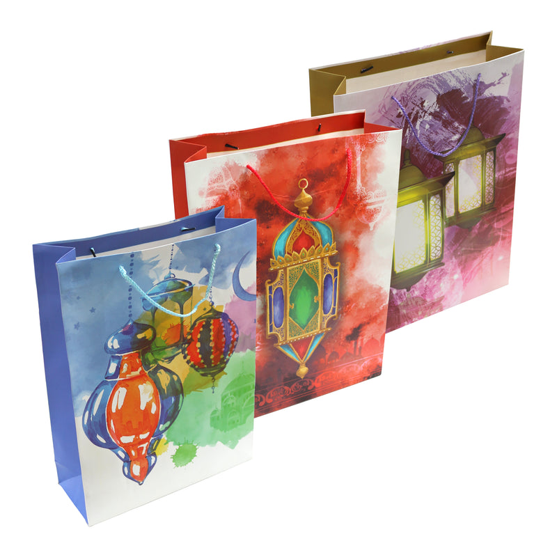 Pack of 3 Large Watercolour Lantern Eid & Ramadan Gift Bags