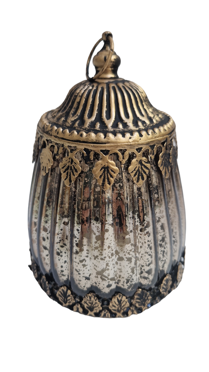 Pewter Glass GOLD LED Lantern Candle
