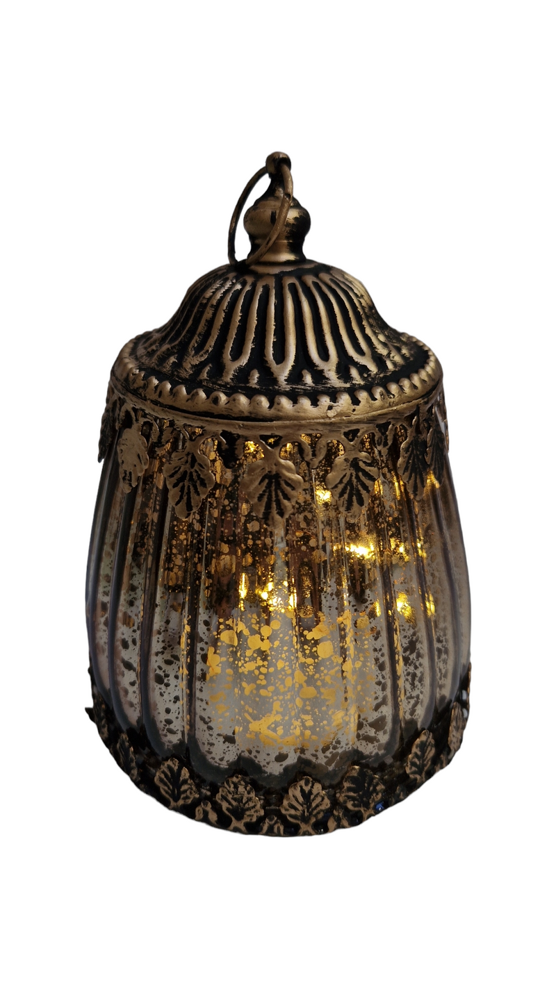 Pewter Glass GOLD LED Lantern Candle