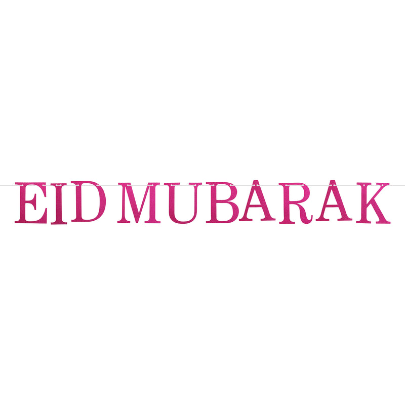 Pink Glitter Letter Eid Mubarak Hanging Bunting Decoration - 2 meters