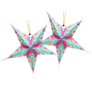 Pack of 2 Pink & Turquoise Large Paper Hanging Star Eid Decoration
