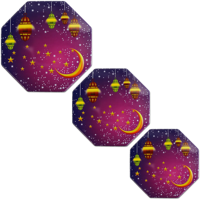 Set of 3 Purple Hexagon Small, Medium & Large Moon & Lantern Decorative Iftar Treat Tins