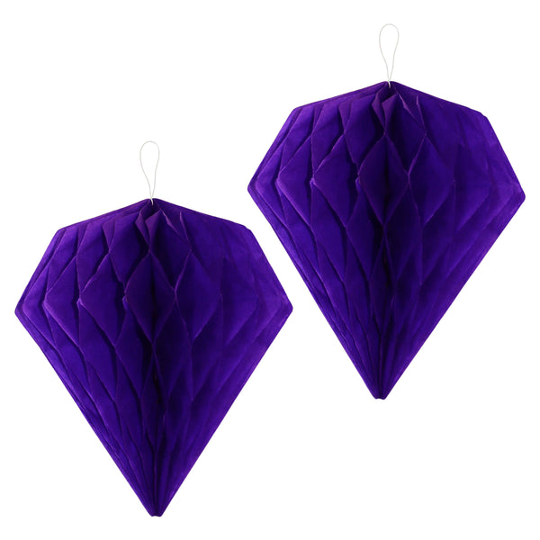 Pack of 2 Purple Diamond Paper Honeycomb Hanging Decorations