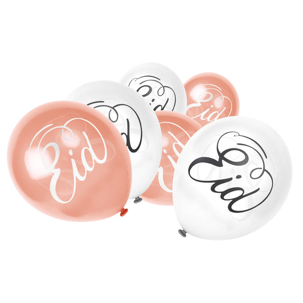 Rose Gold & White Eid Calligraphy Balloons (12 Pack)