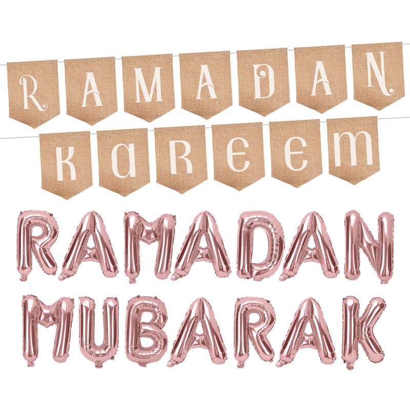 Ramadan Kareem Hessian Bunting & Foil Letter Balloons Decoration Set