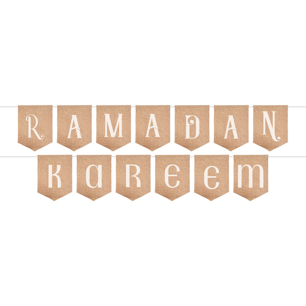 Ramadan Kareem White Dovetail Hessian Bunting - 2 meters