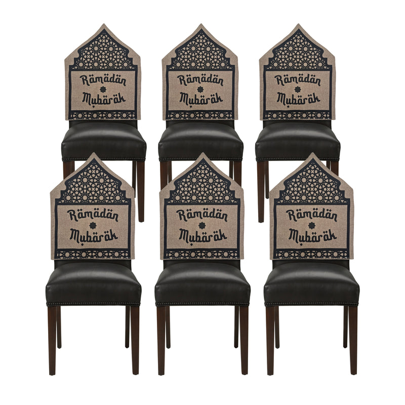 Pack of 6 Geometric 'Ramadan Mubarak' Ornate Hessian Chair Covers