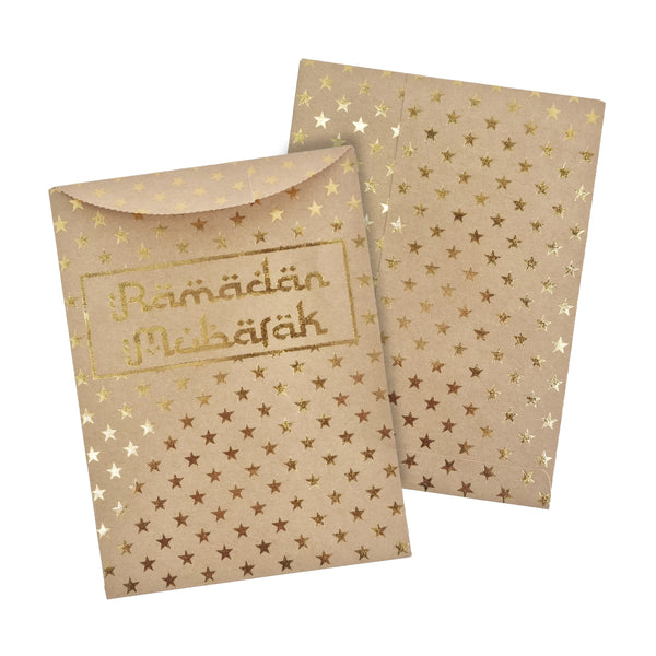 Manilla & Metallic Gold Star 'Ramadan Mubarak' Money Gift Envelopes (20 Pack)