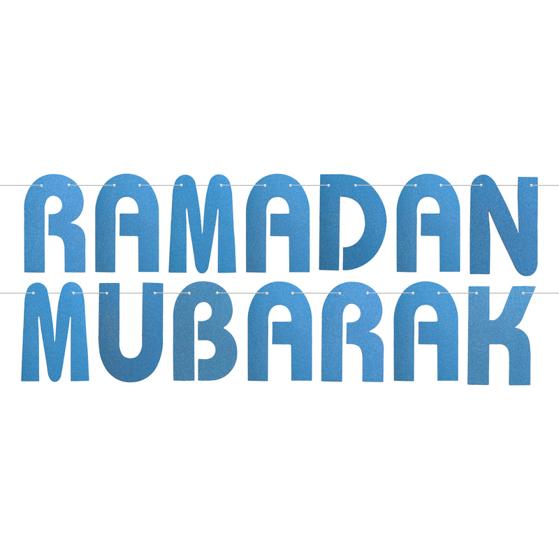 Blue Glitter Letter Ramadan Mubarak Hanging Bunting Decoration - 2 meters