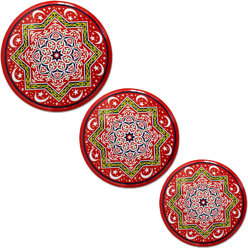 Set of 3 Red Small, Medium & Large Moon & Stars Decorative Iftar Treat Tins