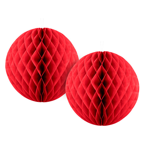 Pack of 2 Red Paper Hanging Honeycomb Sphere Balls Eid Party Decoration