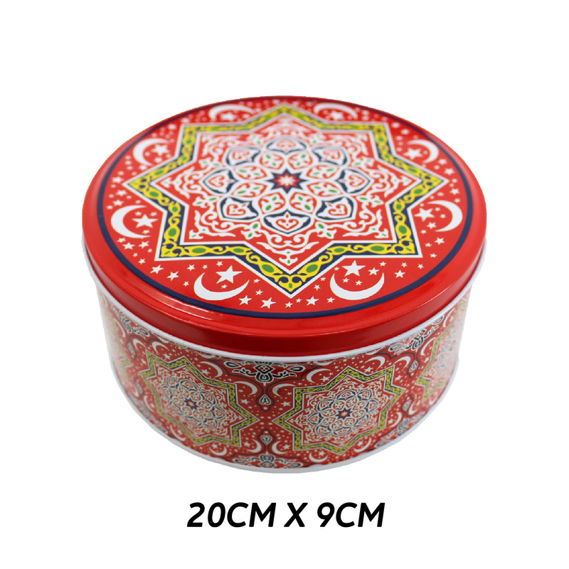 Set of 3 Red Small, Medium & Large Moon & Stars Decorative Iftar Treat Tins