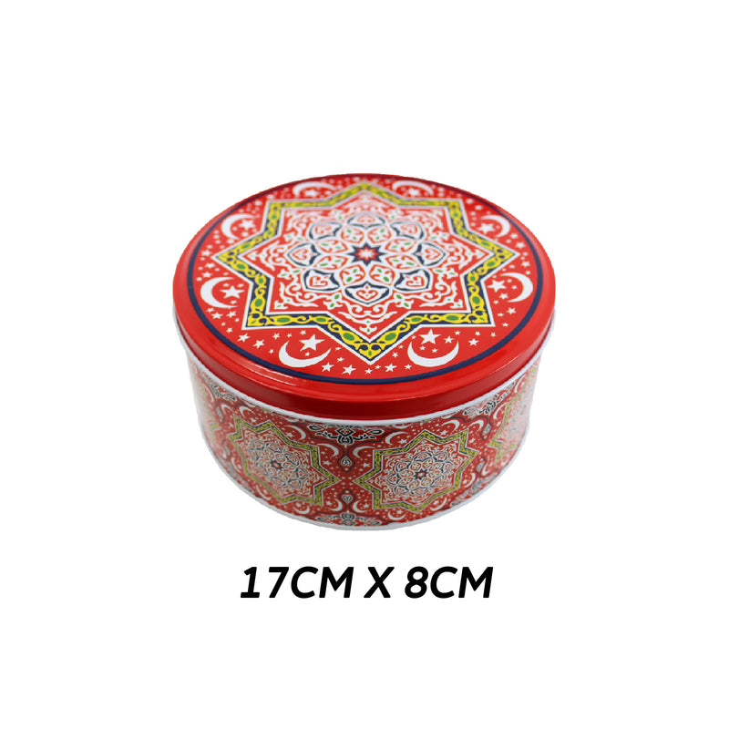 Set of 3 Red Small, Medium & Large Moon & Stars Decorative Iftar Treat Tins