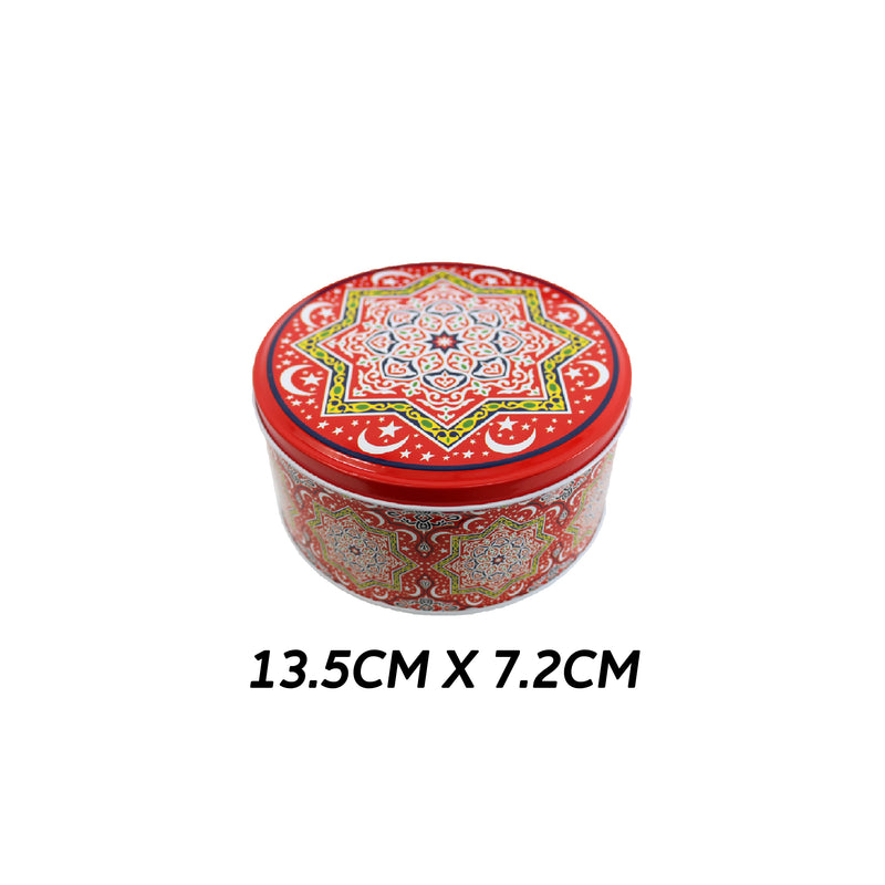 Set of 3 Red Small, Medium & Large Moon & Stars Decorative Iftar Treat Tins