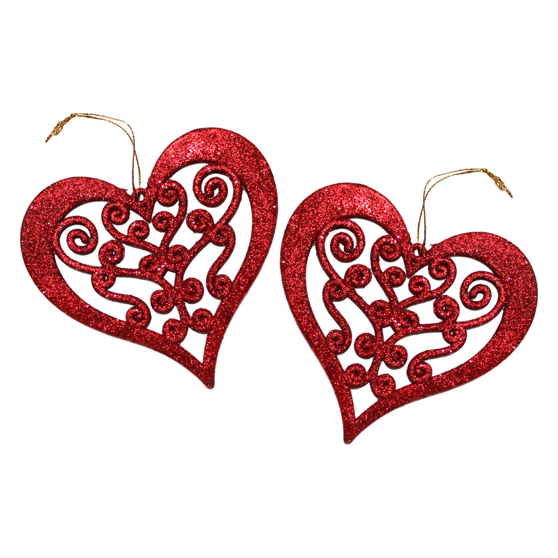Pack of 2 Red Glitter Hanging Hearts Eid & Ramadan Decoration