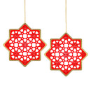 Wooden Ramadan & Eid Ornate Hanging Star Decorations - Red / Gold Outline