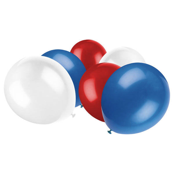 Metallic Red White & Blue Latex Eid Party Balloons (20 Pack)