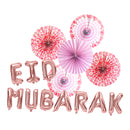 Floral Paper Fans & Rose Gold Foil Eid Mubarak Balloons Decorations Set