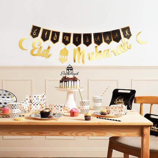 Black & Gold 'Eid Mubarak' Pointed Pennant Card Bunting - 2m