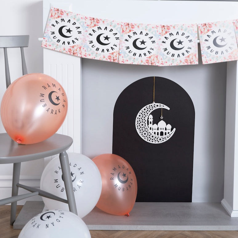 Pink Ramadan Calendar, Floral Bunting & Balloons Decoration Set