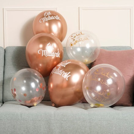 Metallic Bronze Eid Mubarak Latex Party Balloons (12 Pack)